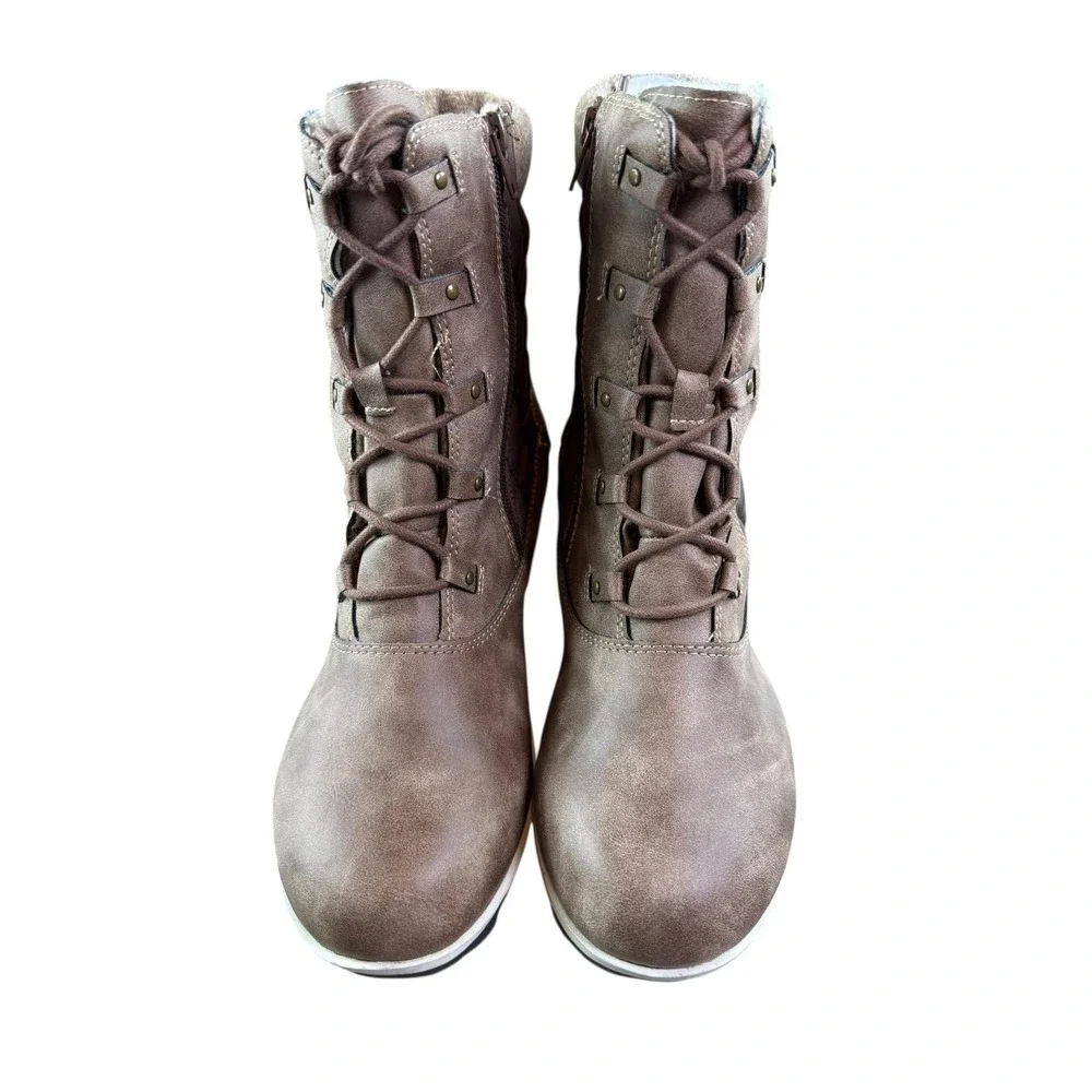 JBU Boots Womens Size 9.5 Brown Waterproof Quilted‎ Lace-Up Winter Zip JX3JUN32 - Picture 4 of 6